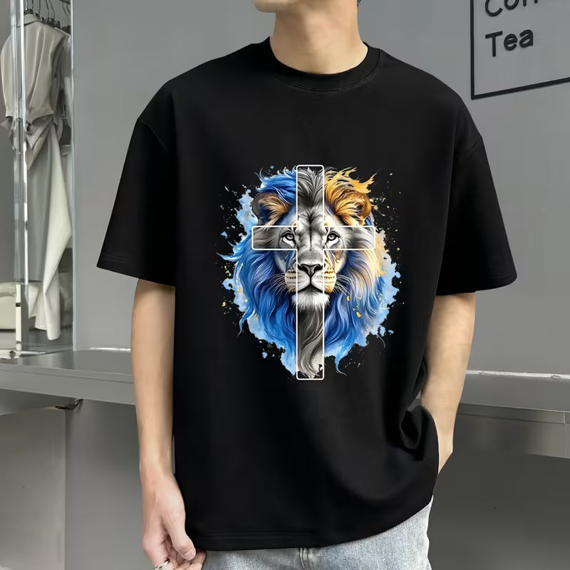 T-Shirt maniche corte Leone e Croce