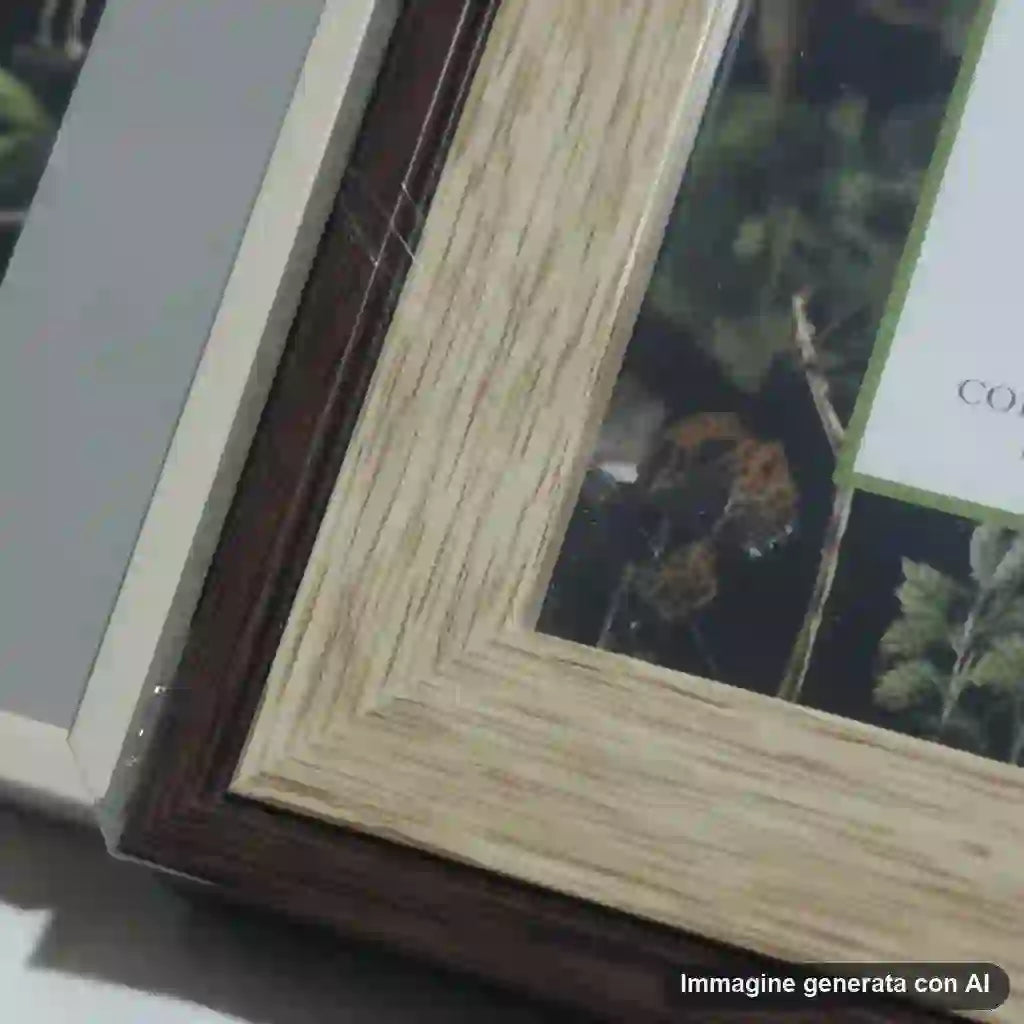 Portafoto 10x15 con cornice in legno multicolore, ideale per decorare pareti o superfici con foto di dimensioni 10x15 cm, perfetto per casa e ufficio.