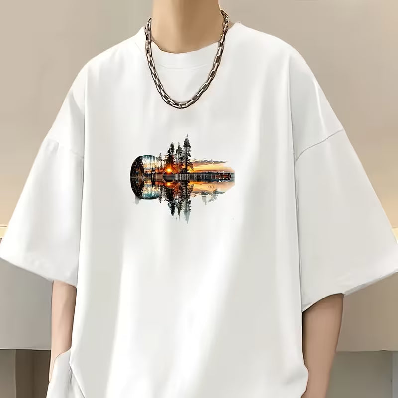 T-Shirt maniche corte con immagine su chitarra